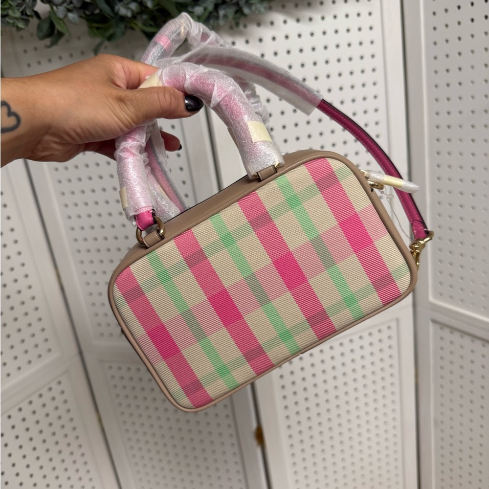Coach Mini Satchel Crossbody Bag Pink Plaid Gold Handbag NWT - Picture 8 of 15
